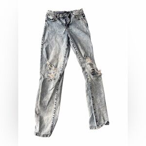 Fashion Nova Light Gray Distressed Straight Leg Jeans